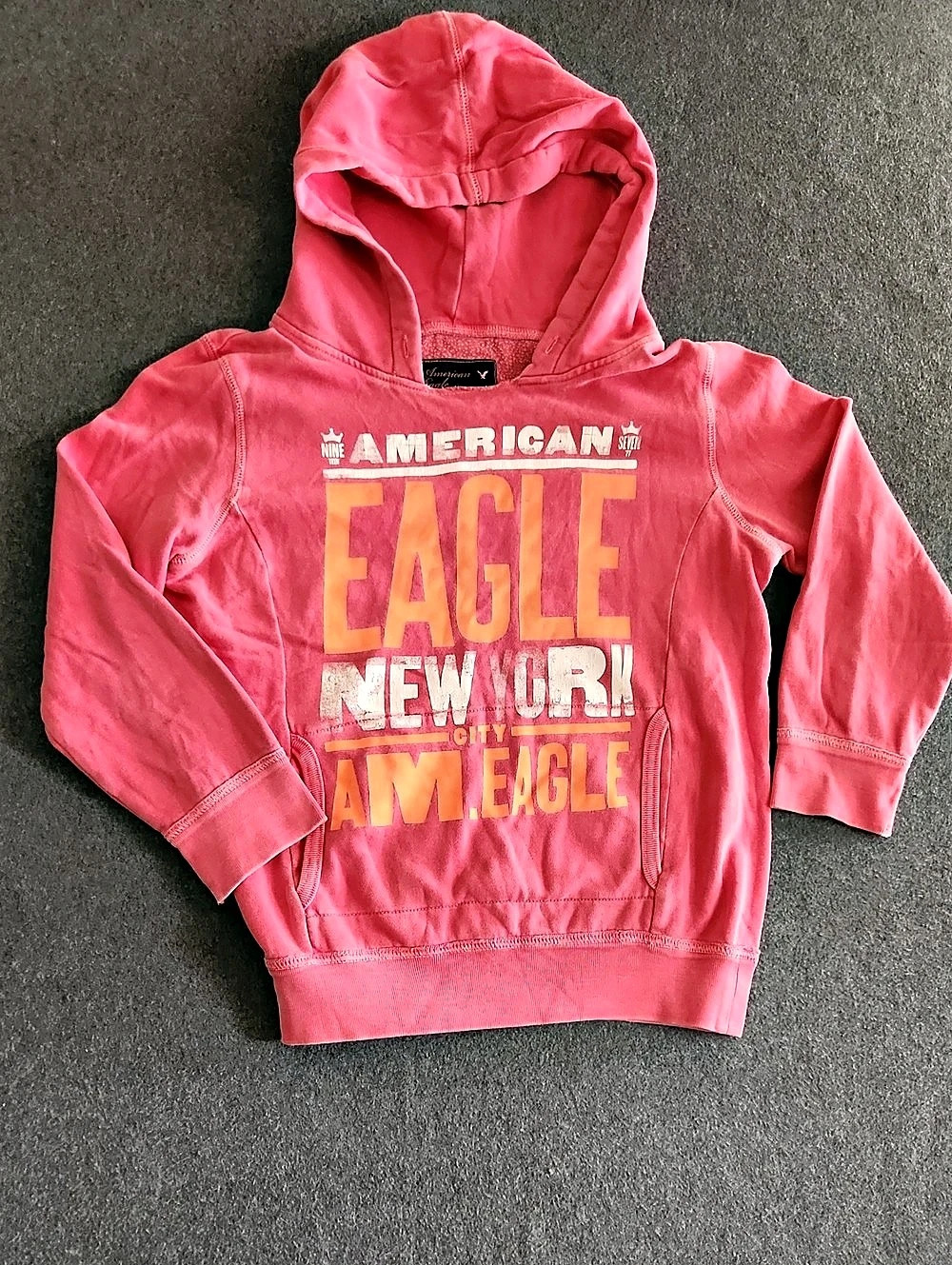 American Eagle Outfitters Women's Small Pink Graphic Hoodie Y2K Distressed